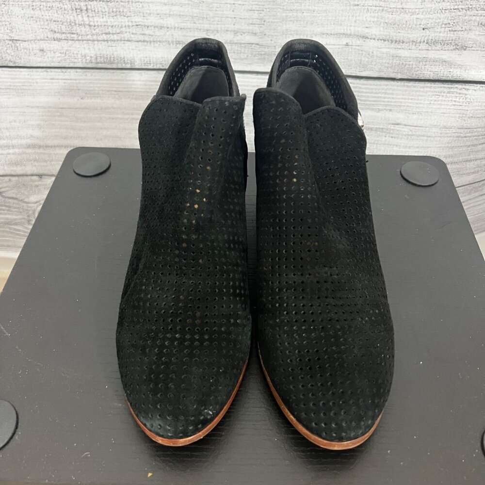 Sam EdelmanBlack Perforated Suede Ankle Boots With Buckle Straps, Size 6.5
